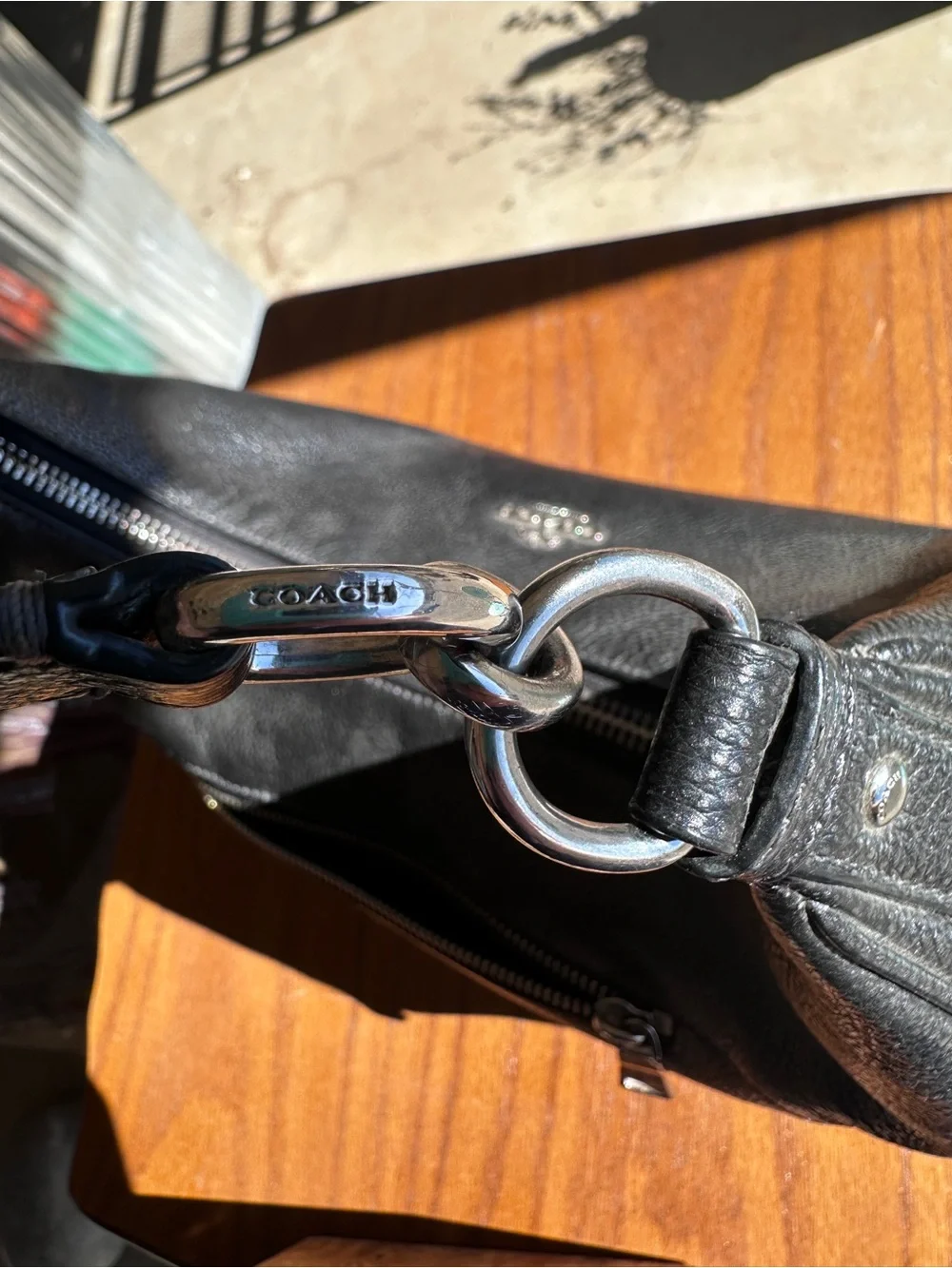 Coach Black Pebbled Leather Shoulder Bag with Silver Hardware